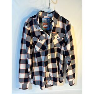 Dixxon Shirt Mens Small s White Blue Le Mans Plaid Button Up Flannel Pockets